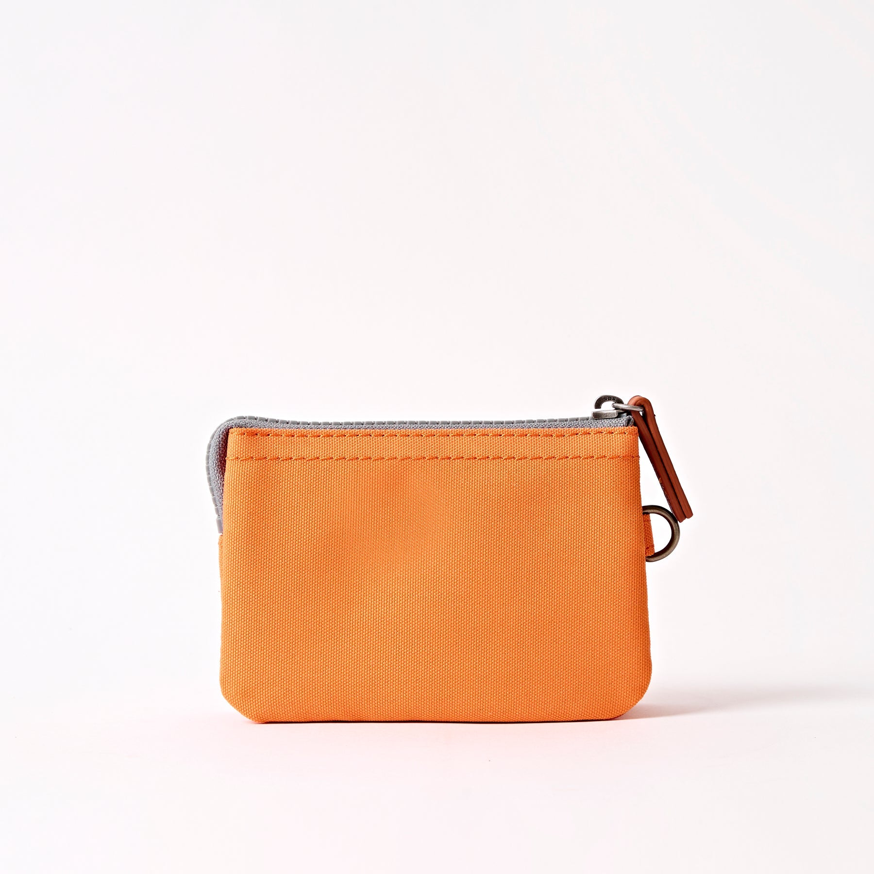 Orange zippered pouch on a white background
