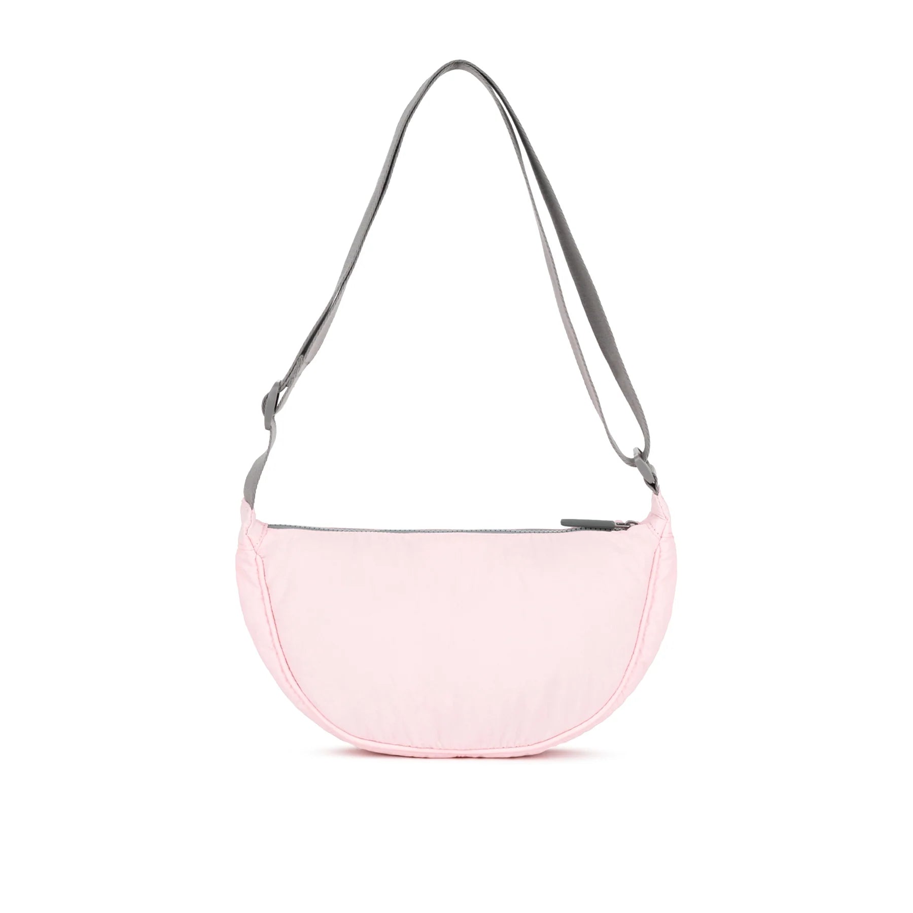 ROKA bag in soft pink with a gray strap, designed for stylish and practical everyday use.