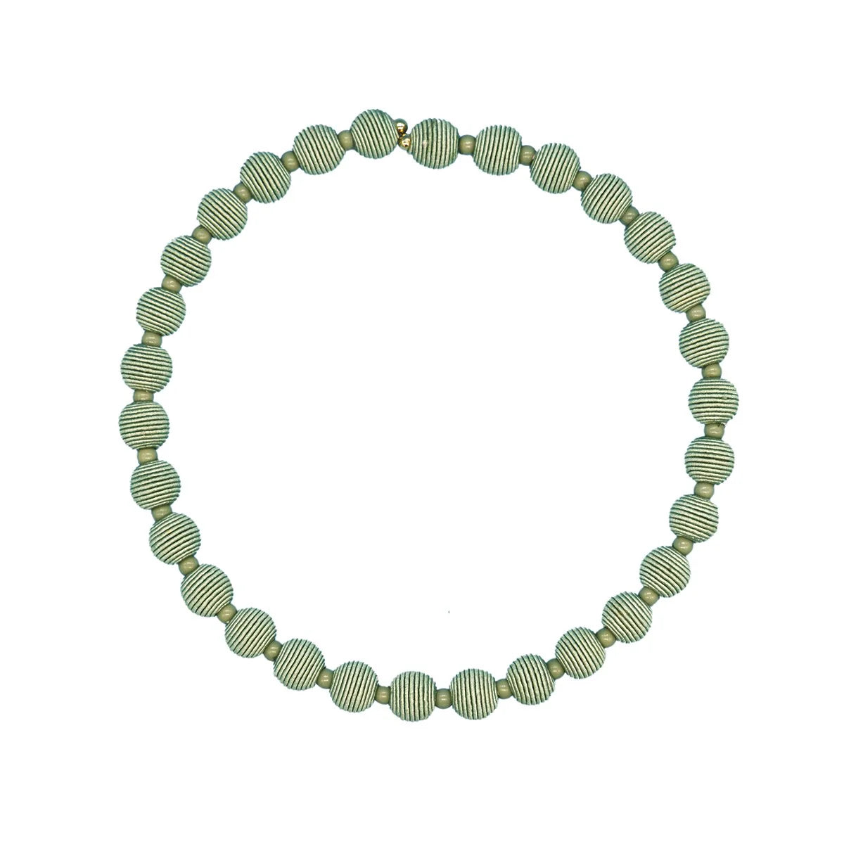 Circular necklace of light green, ribbed beads.