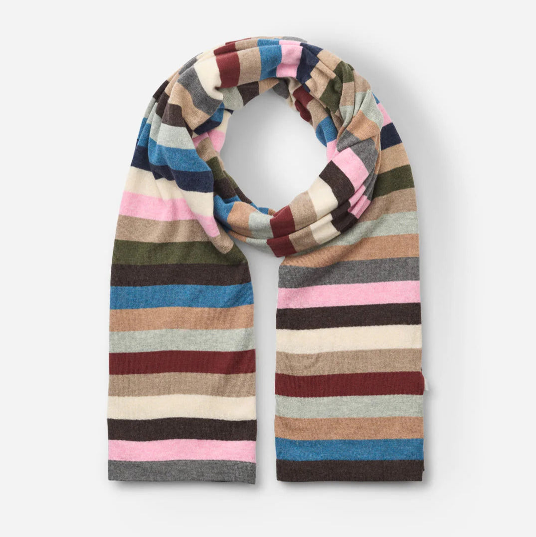 Multicolored striped scarf on a white background