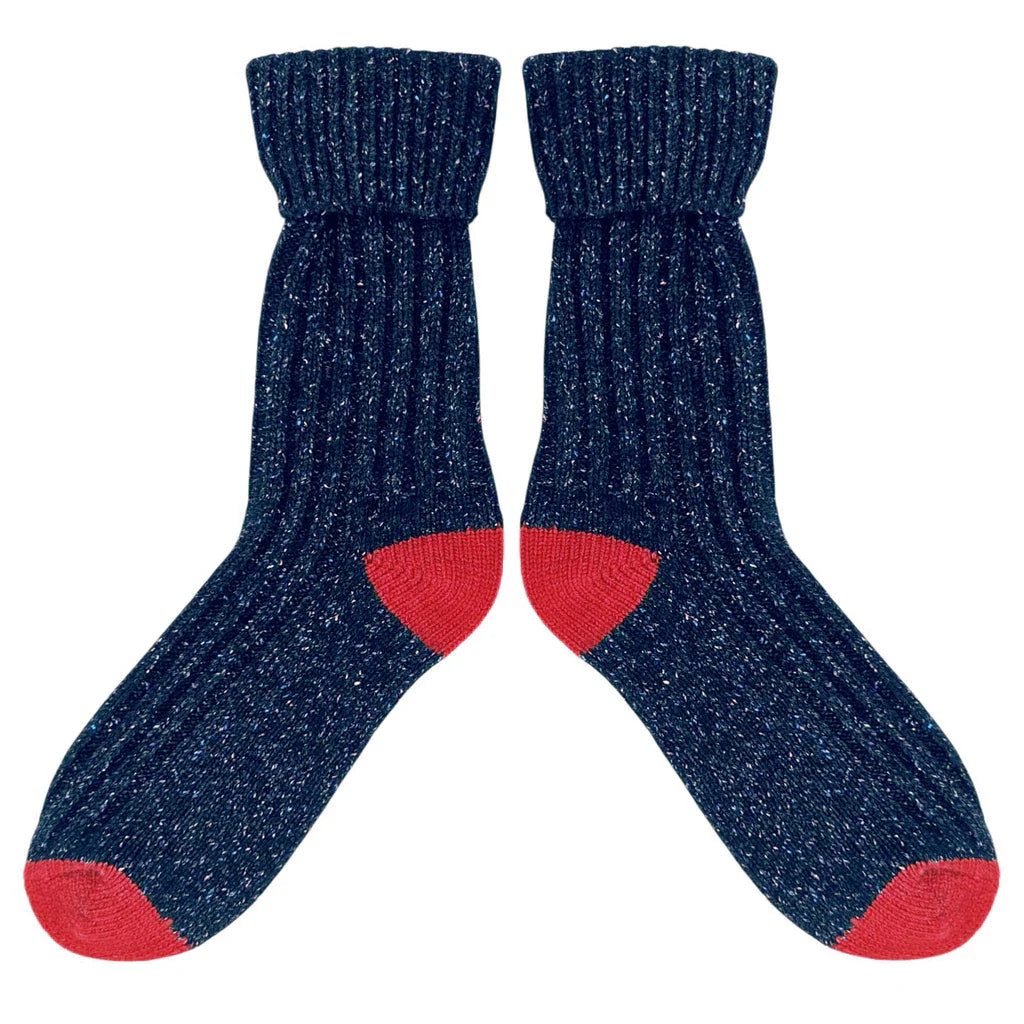 Lambswool & Silk Ankle Socks - Navy & Red