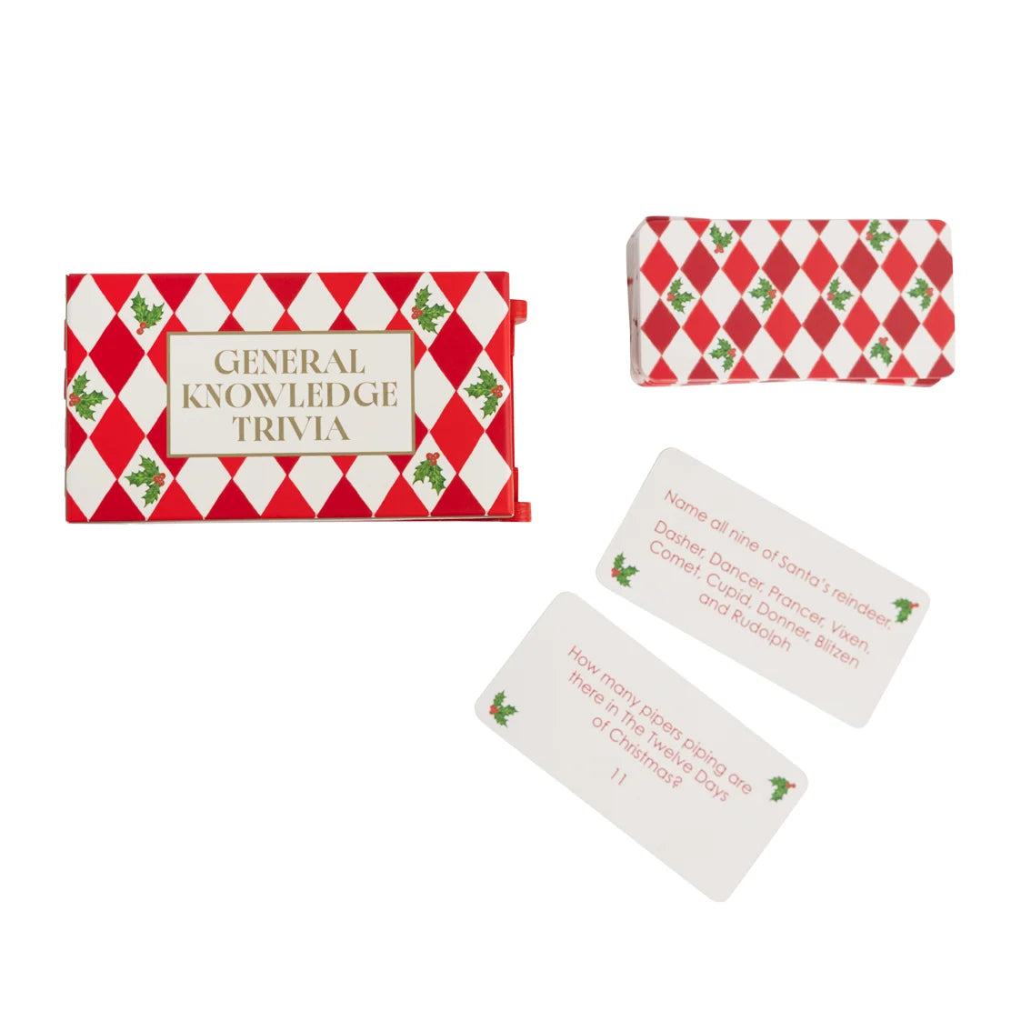 General knowledge trivia game with red and white checkered design on a white background
