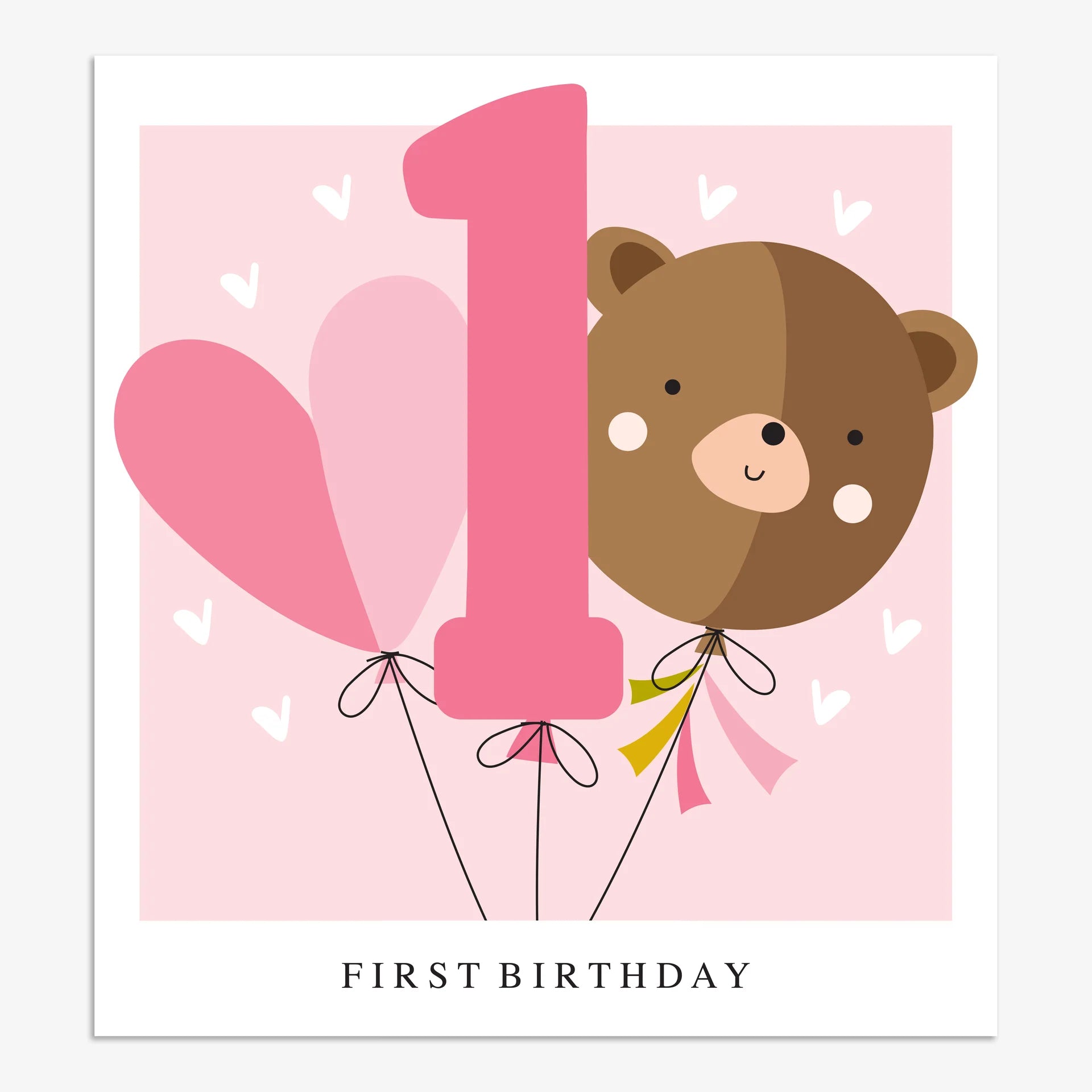 Happy Birthday Card - First Pink Bear Balloon