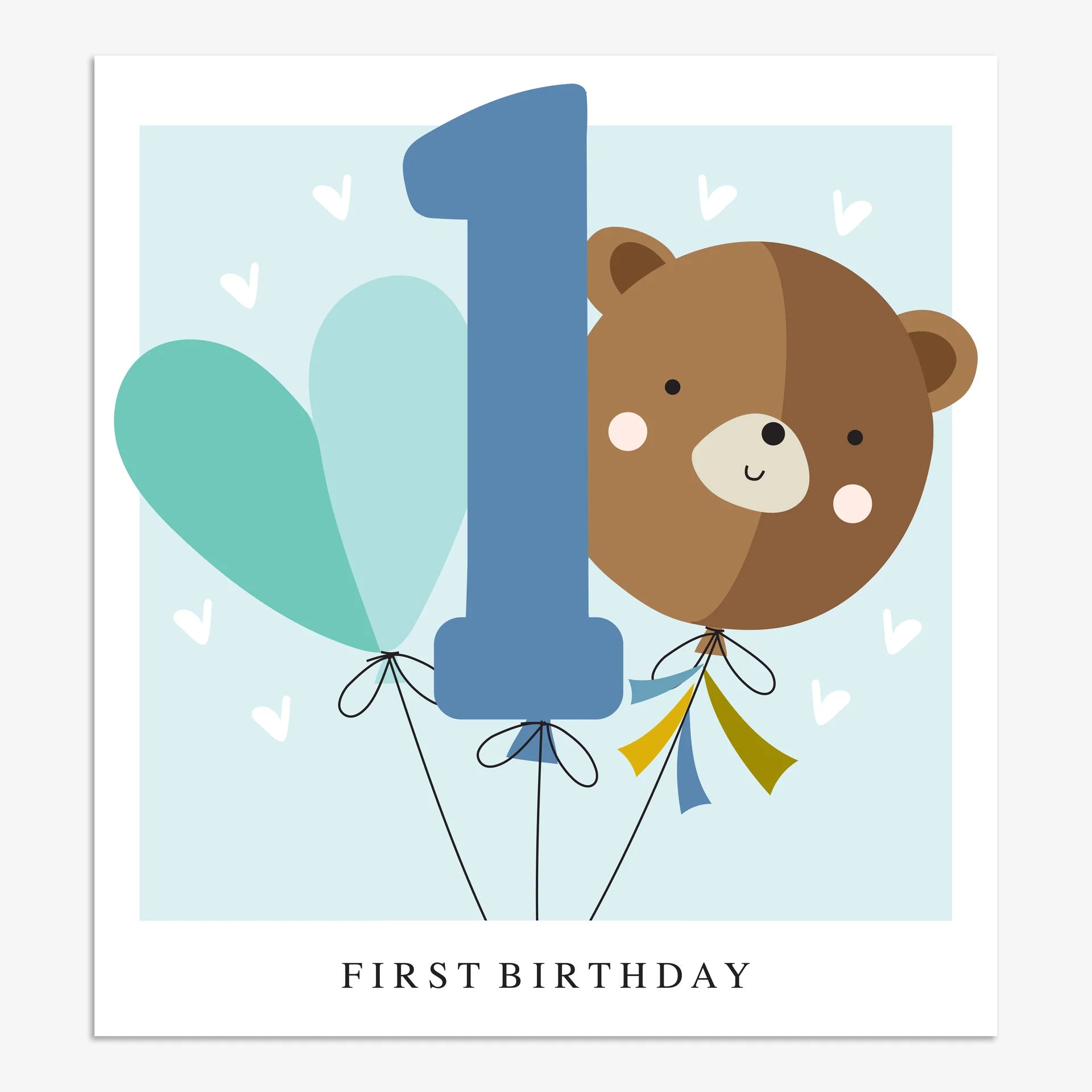 Happy Birthday Card - First Blue Bear Balloon