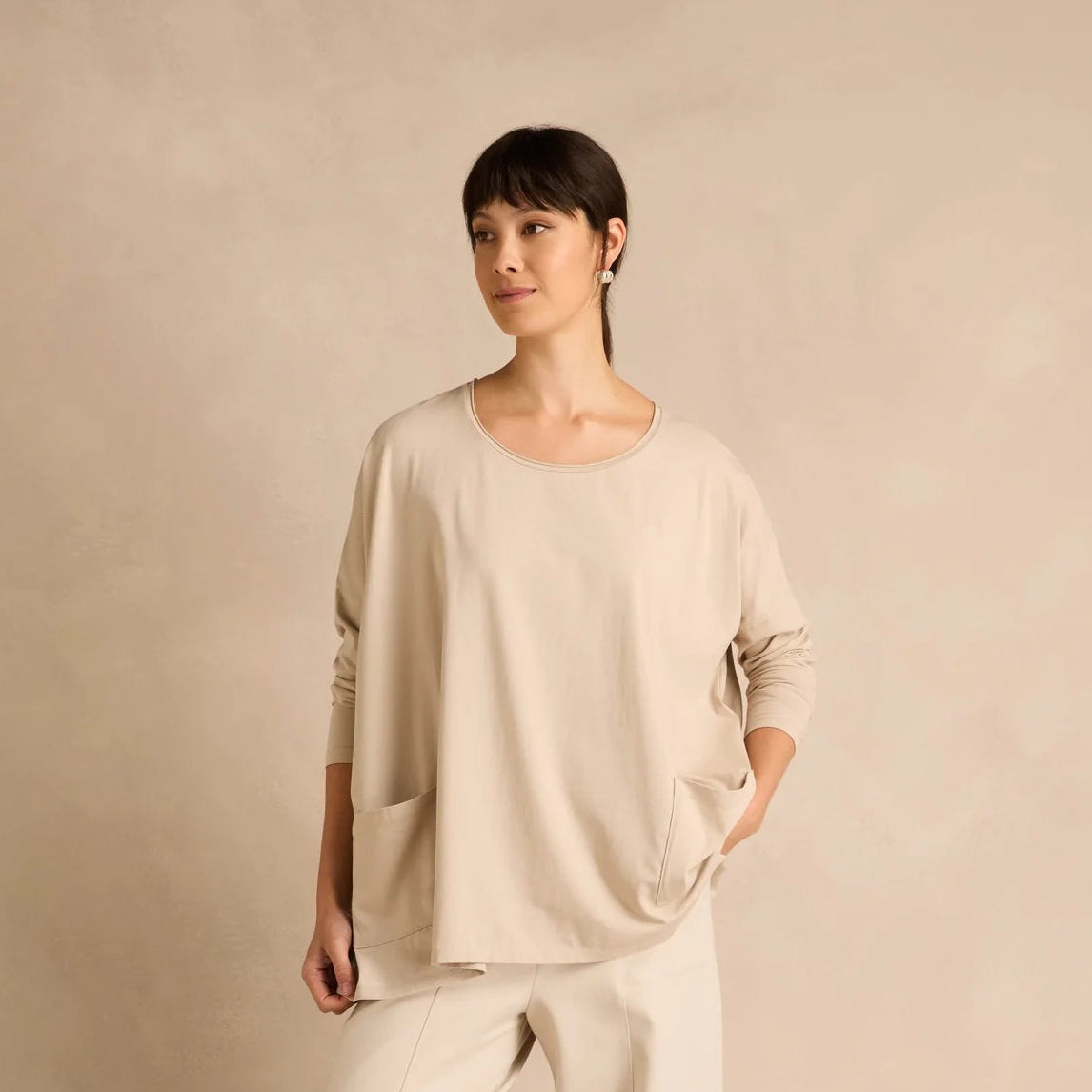 Cotton Jersey Pocket Top - Ecru