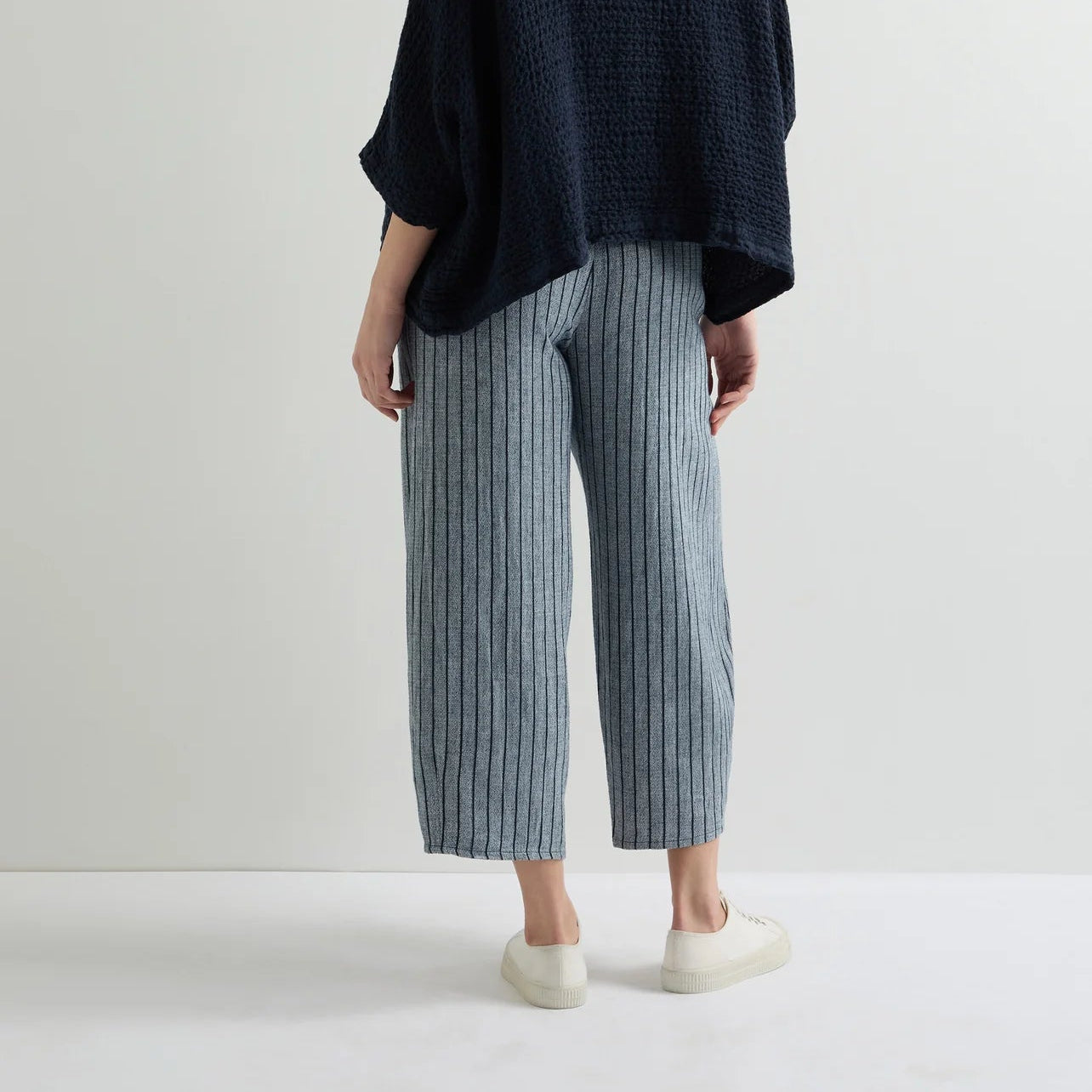 Linen Viscose Stripe Bubble Trouser - Navy Marl