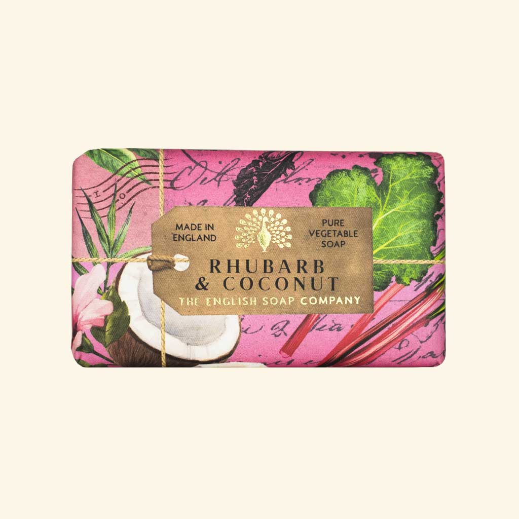 Rhubarb & Coconut pure vegetable soap by The English Soap Company.