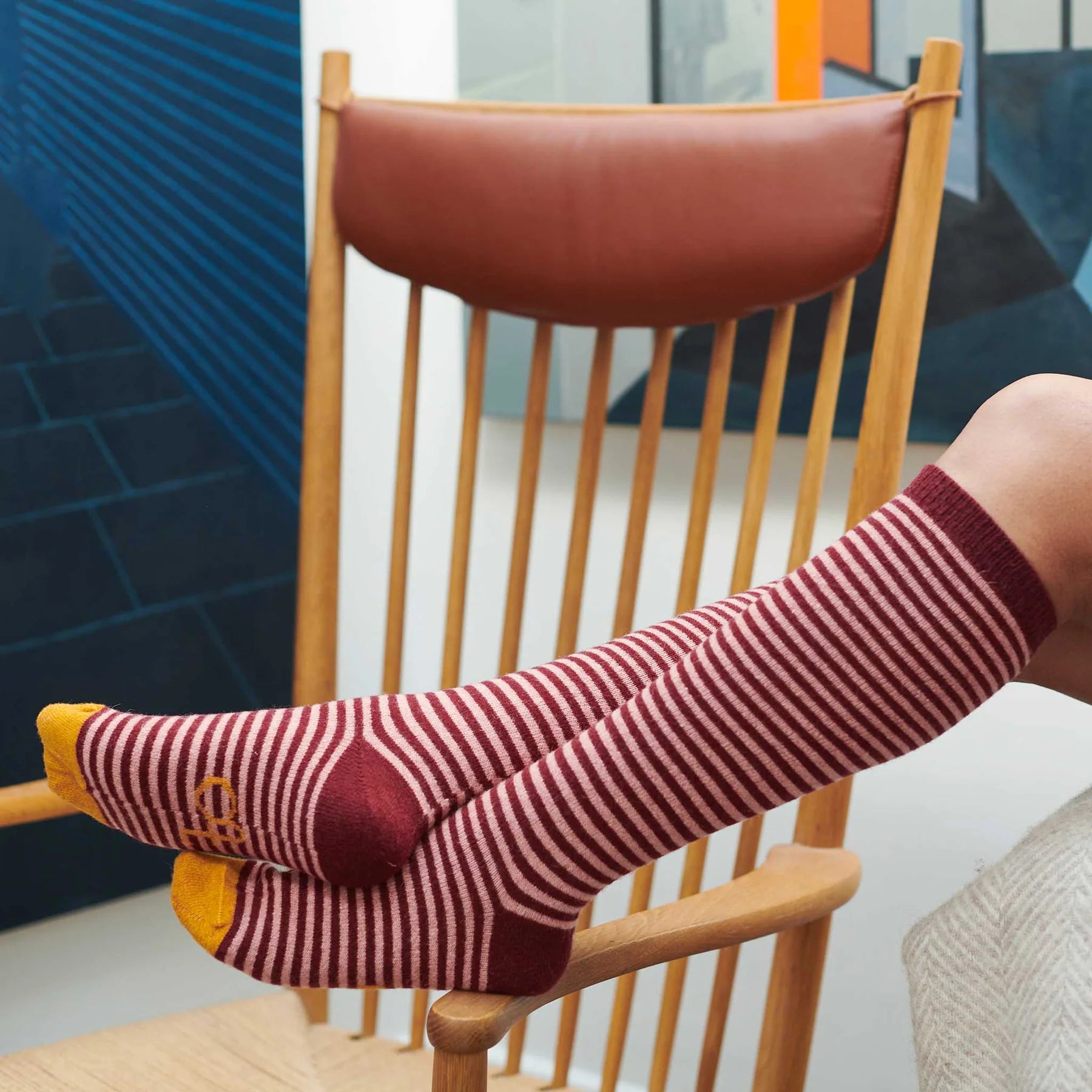 Women's Lambswool Knee Sock - Striped - Plum