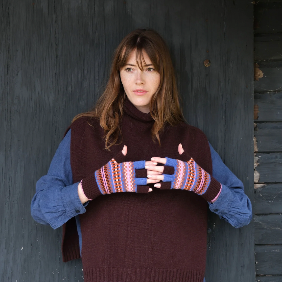 Patterned Fingerless Gloves - Quartz
