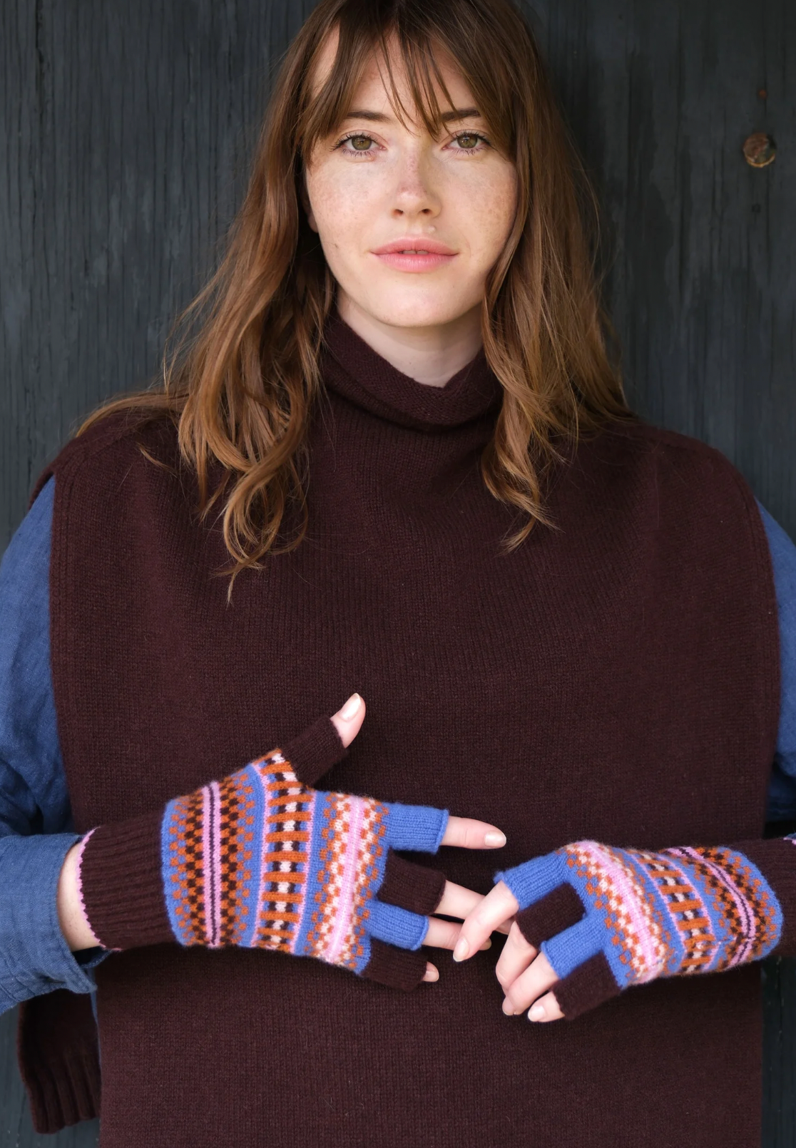 Patterned Fingerless Gloves - Quartz