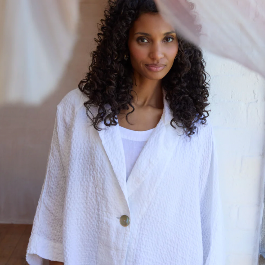 Waffle Linen Boxy Jacket - White