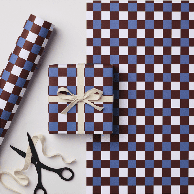 Wrapping Paper - Burgundy & Blue Brugge Tile - Single Sheet