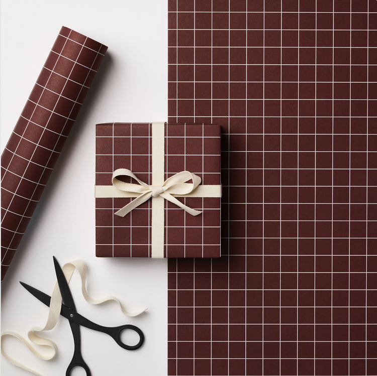 Wrapping Paper - Burgundy Grid - Single Sheet