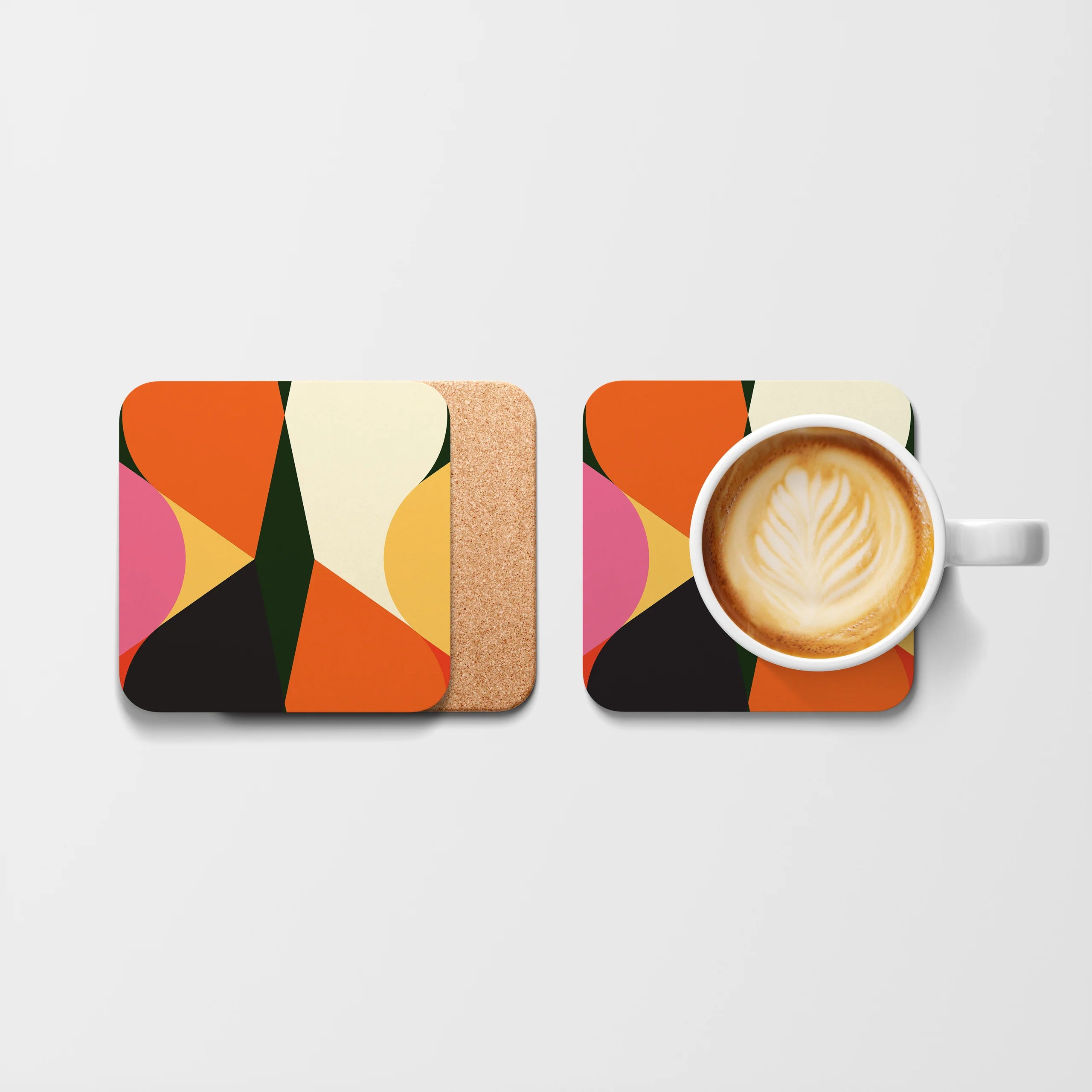 Set of 4 bright and bold coaster set.