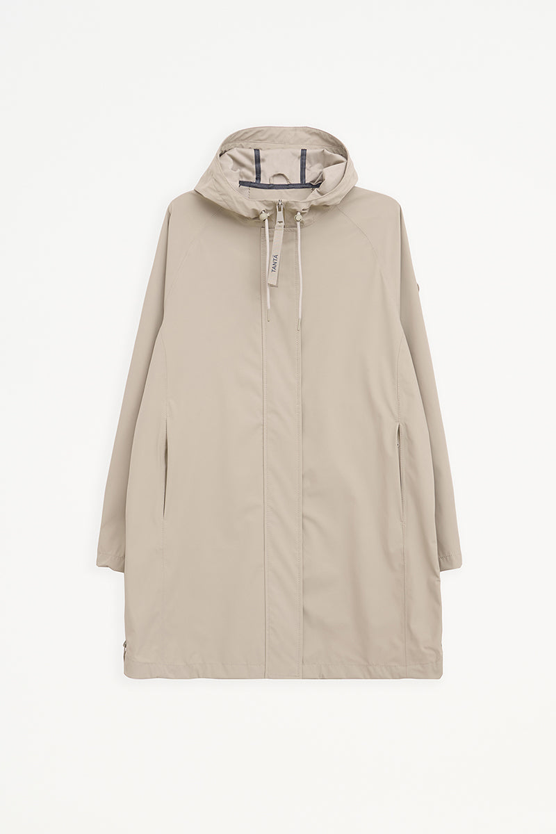 Beige raincoat with a hood on a white background