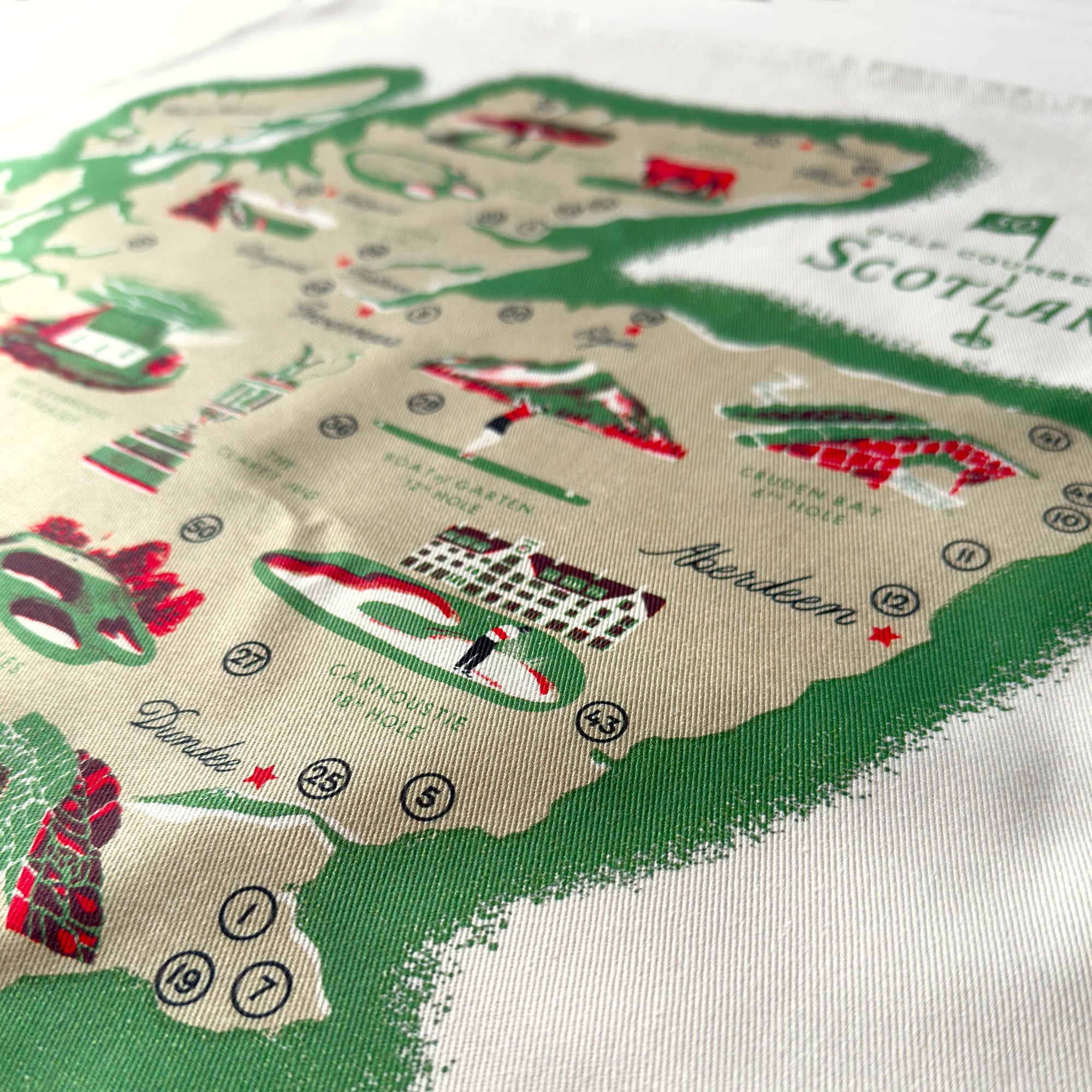 Map of Scotland with cities and landmarks printed on fabric