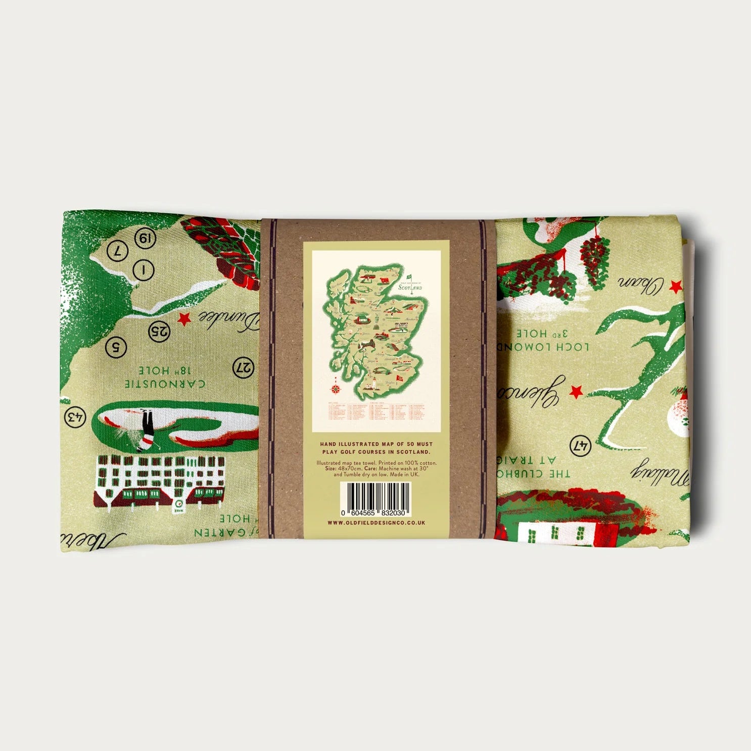 Packaged product with decorative labels on a white background