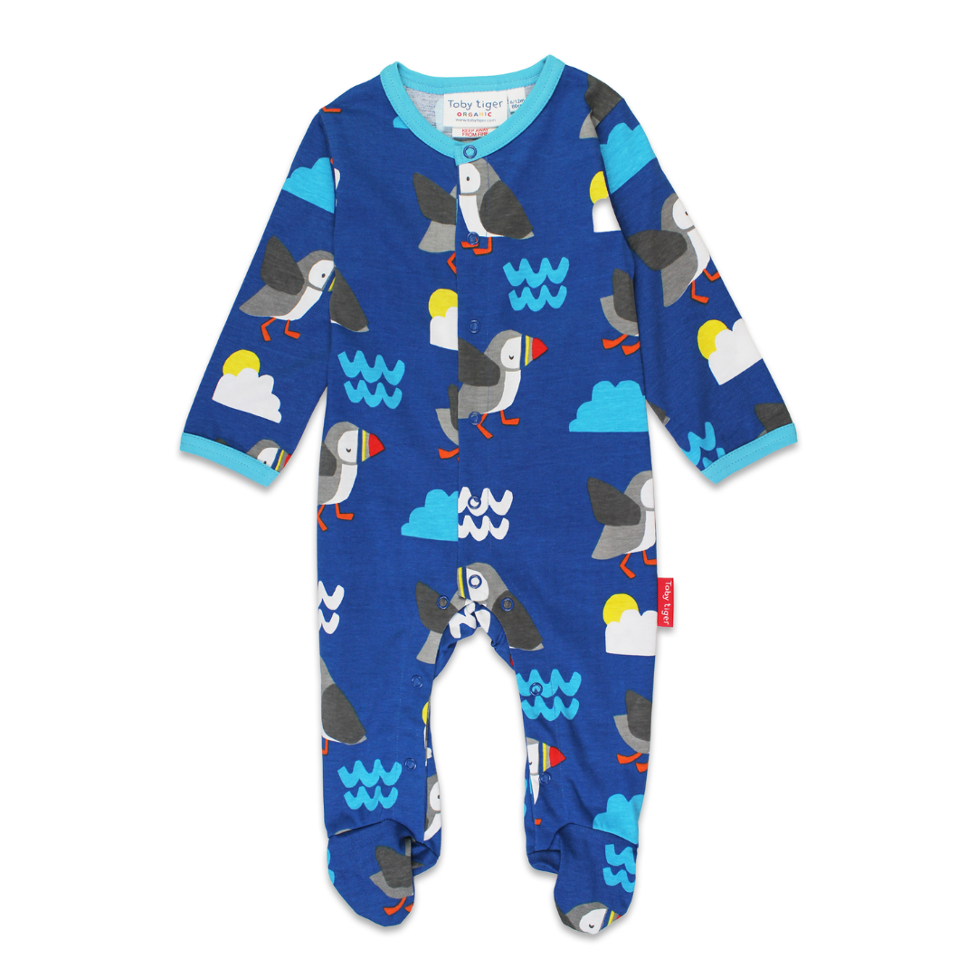 Organic Puffin Print Sleepsuit