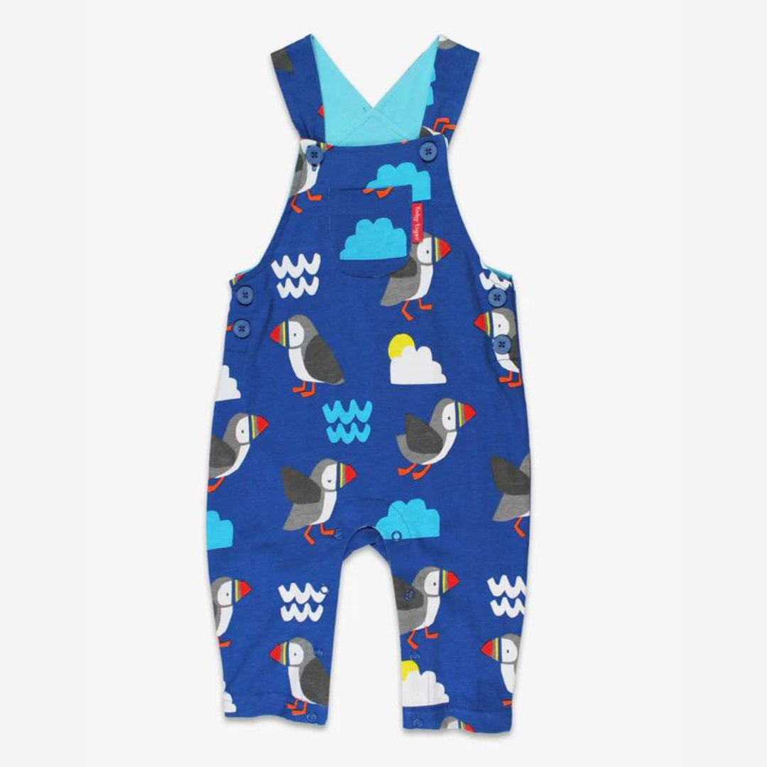 Organic Puffin Print Dungarees
