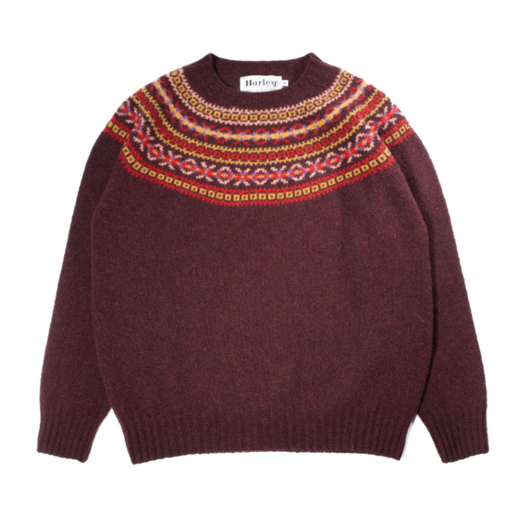 Fairisle Yoke Crew Neck Jumper - Beetroot