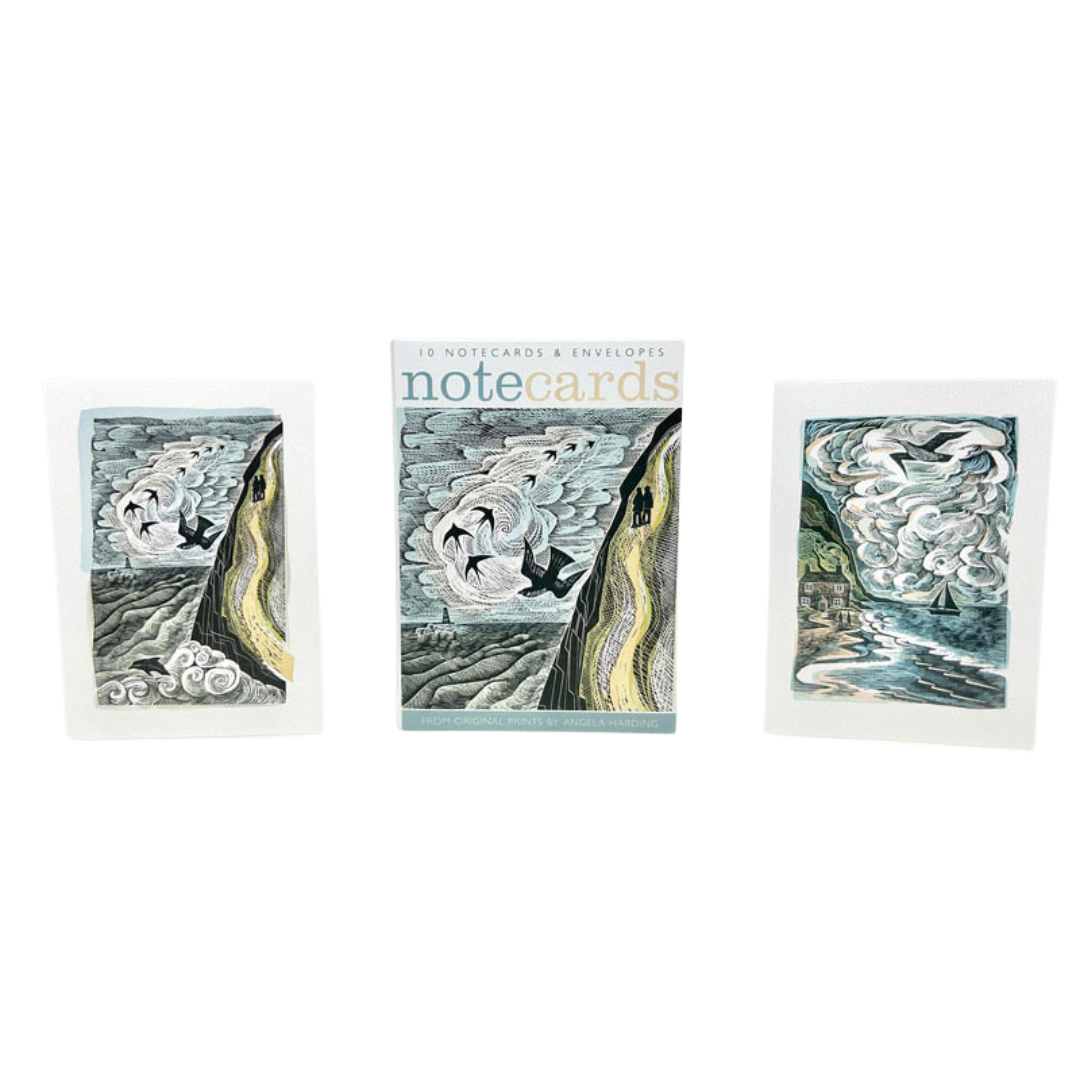 Set of 10 notecards and envelopes.  Features coastal scenes with birds in flight,  printed from original artwork.