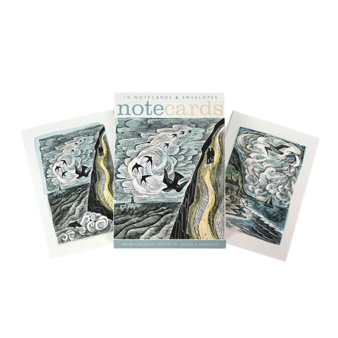 Set of 10 notecards and envelopes featuring coastal landscape prints by Angela Harding.