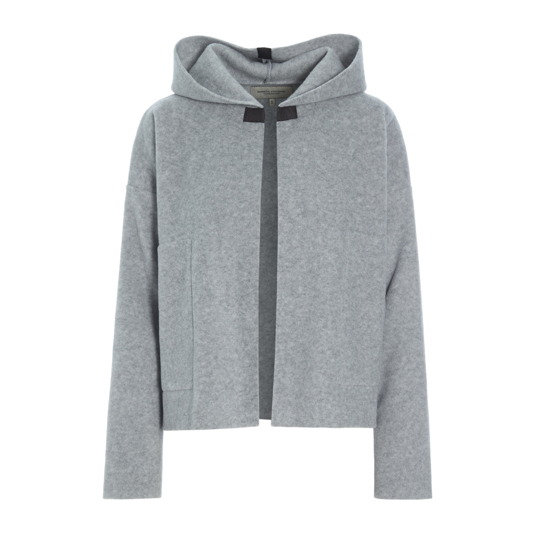 Gray open hoodie on a white background