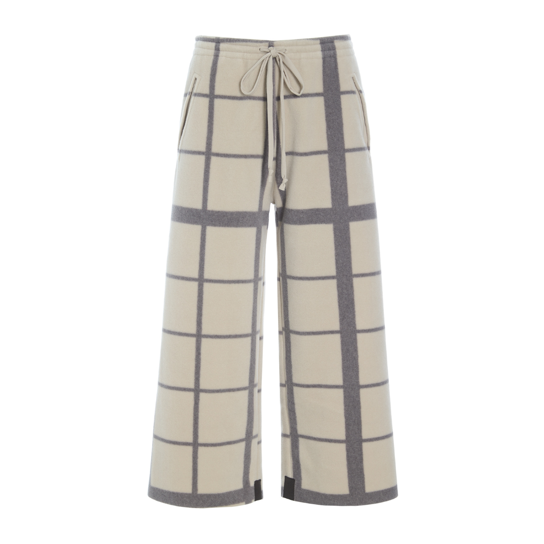 Plaid pants with a drawstring on a white background