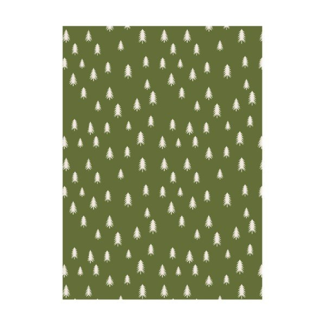 Green fabric with white tree pattern on a white background