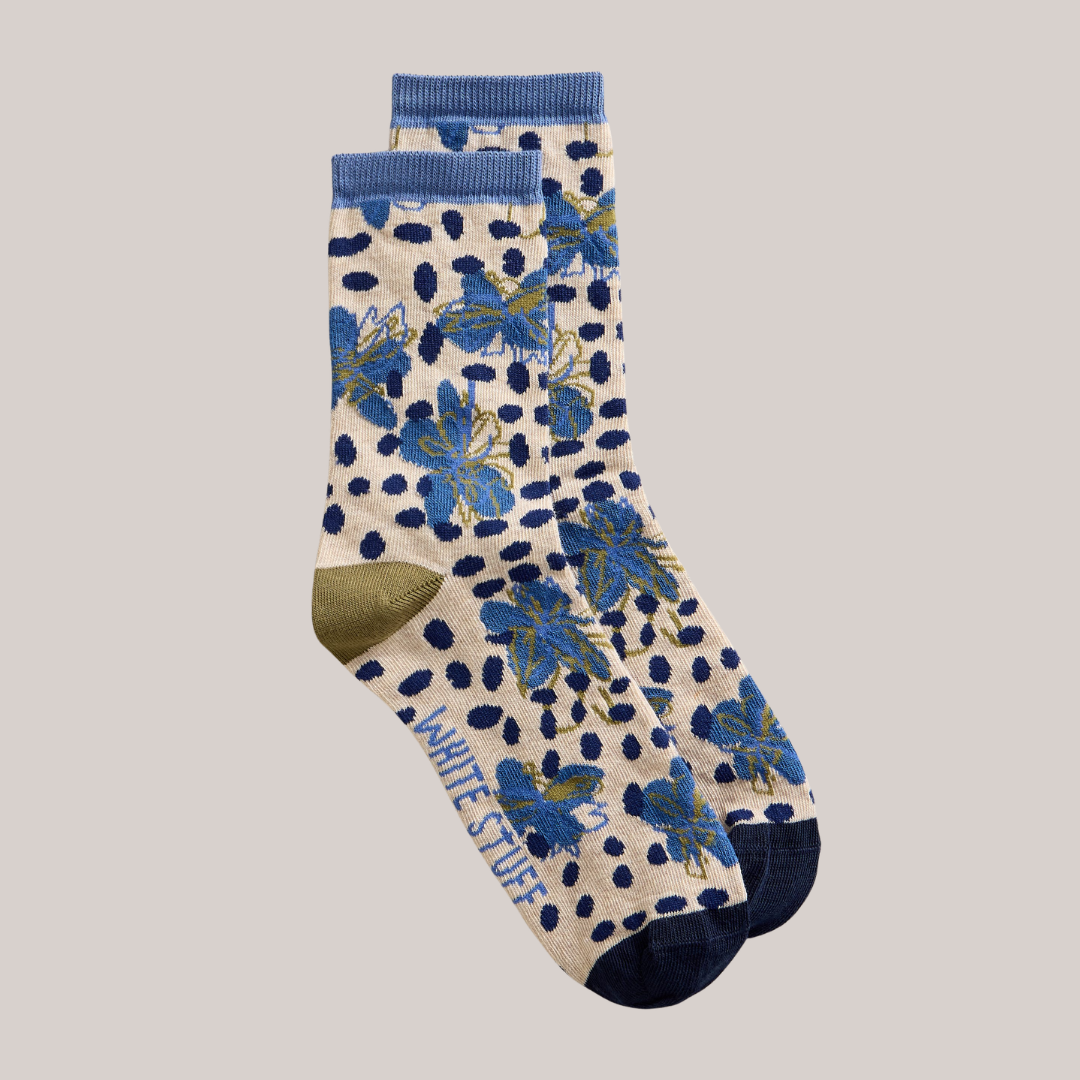 Printed Floral Ankle Socks - Blue Print