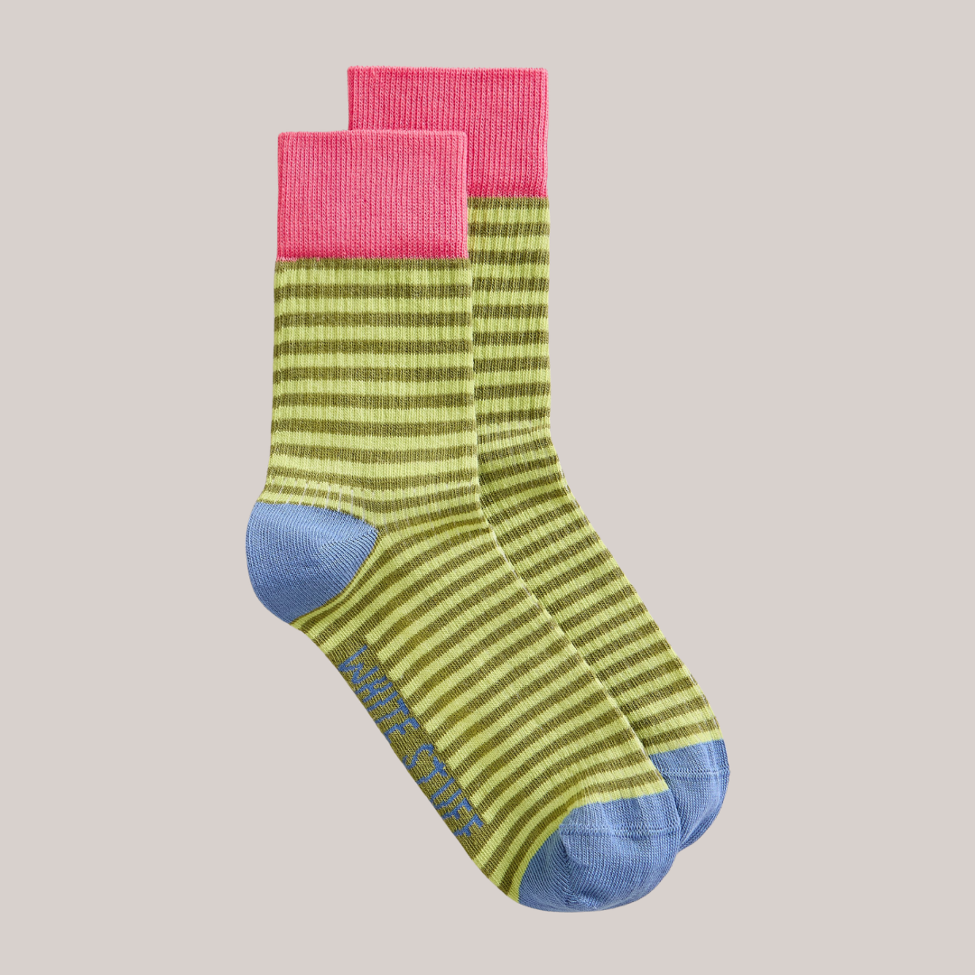 Thin Stripe Ankle Socks - Mid Green