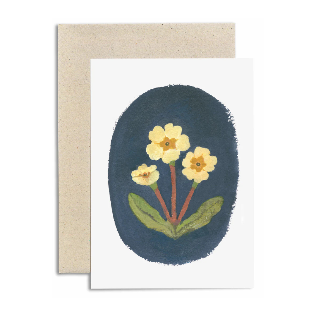 Greeting card with floral design on a blue background
