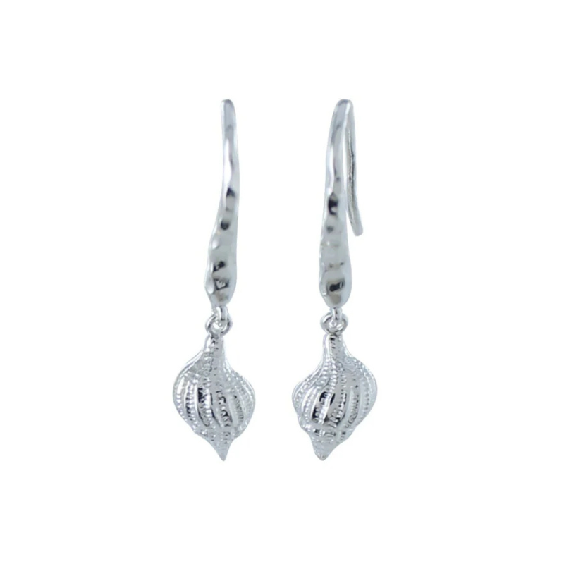 Spiral shell silver drop earrings