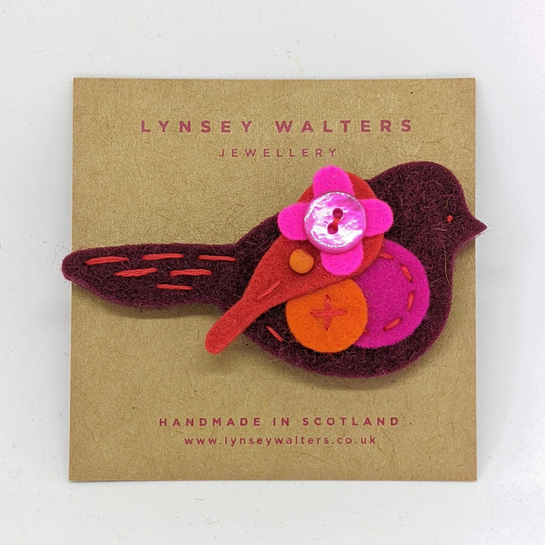 Pigeon Brooch - Burgundy & Pink