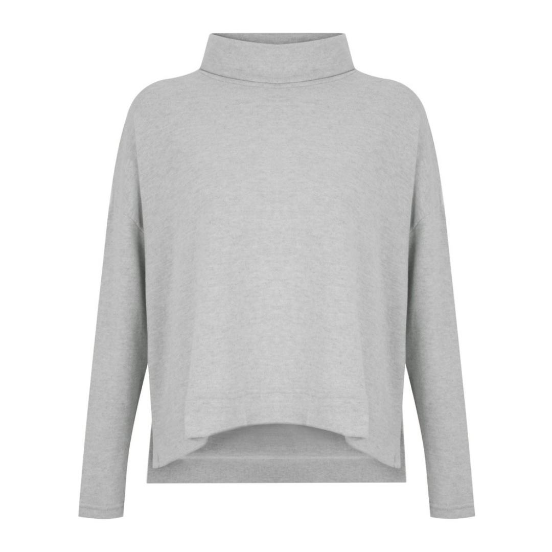 Gray turtleneck sweater on a white background