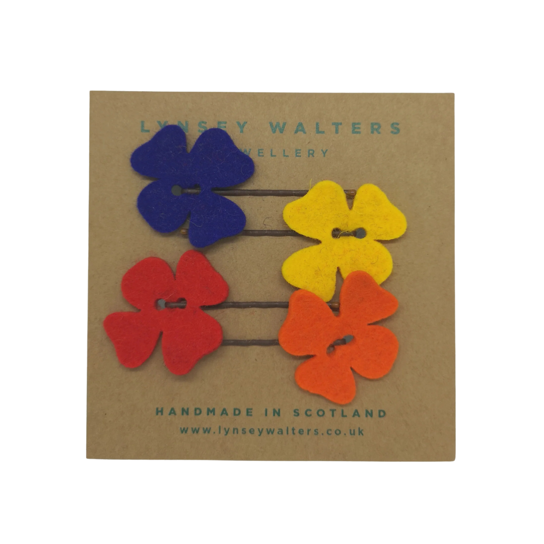 Set of 4 Flower Hair Slide - Multi Colour