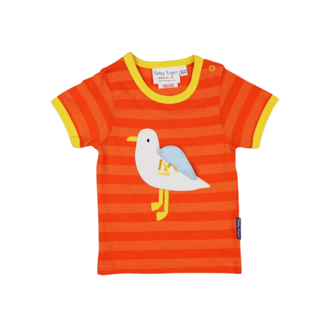 Organic Applique T-Shirt - Striped Seagull