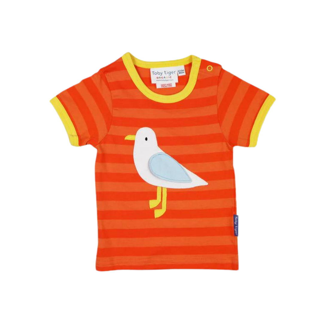 Organic Applique T-Shirt - Striped Seagull