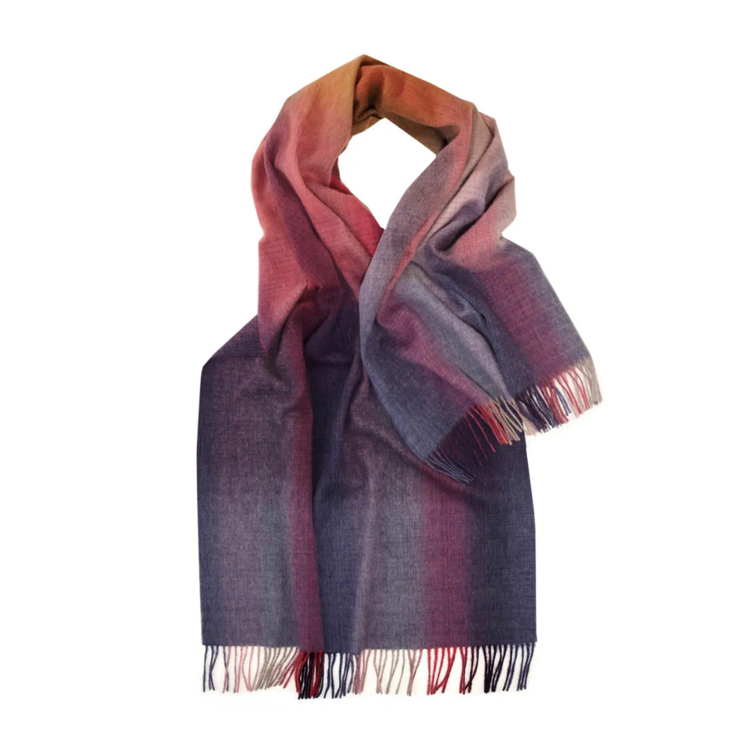 Multicolored scarf with fringes on a white background