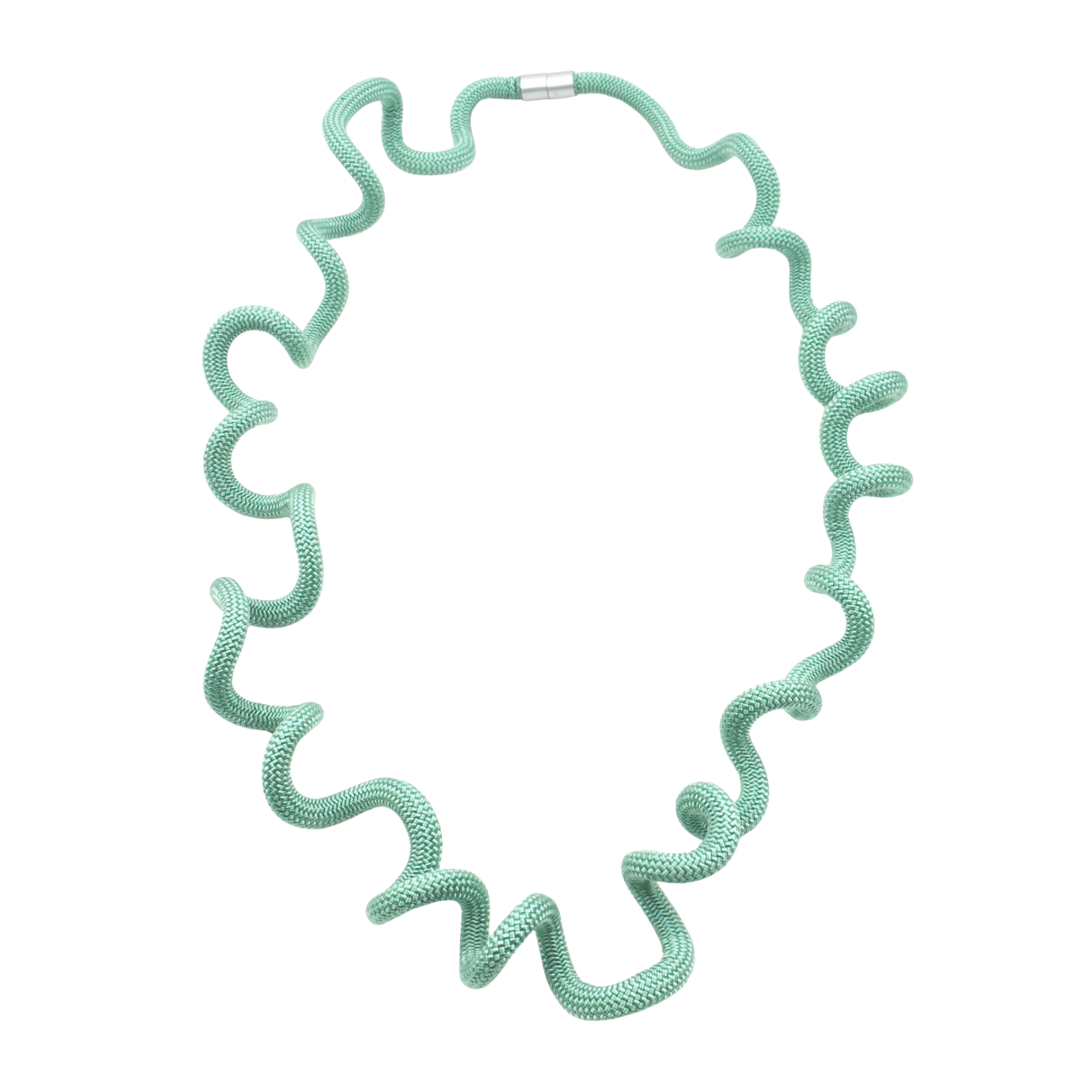 A mint green textured snake chain necklace with a silver clasp, displayed on a clean white background.