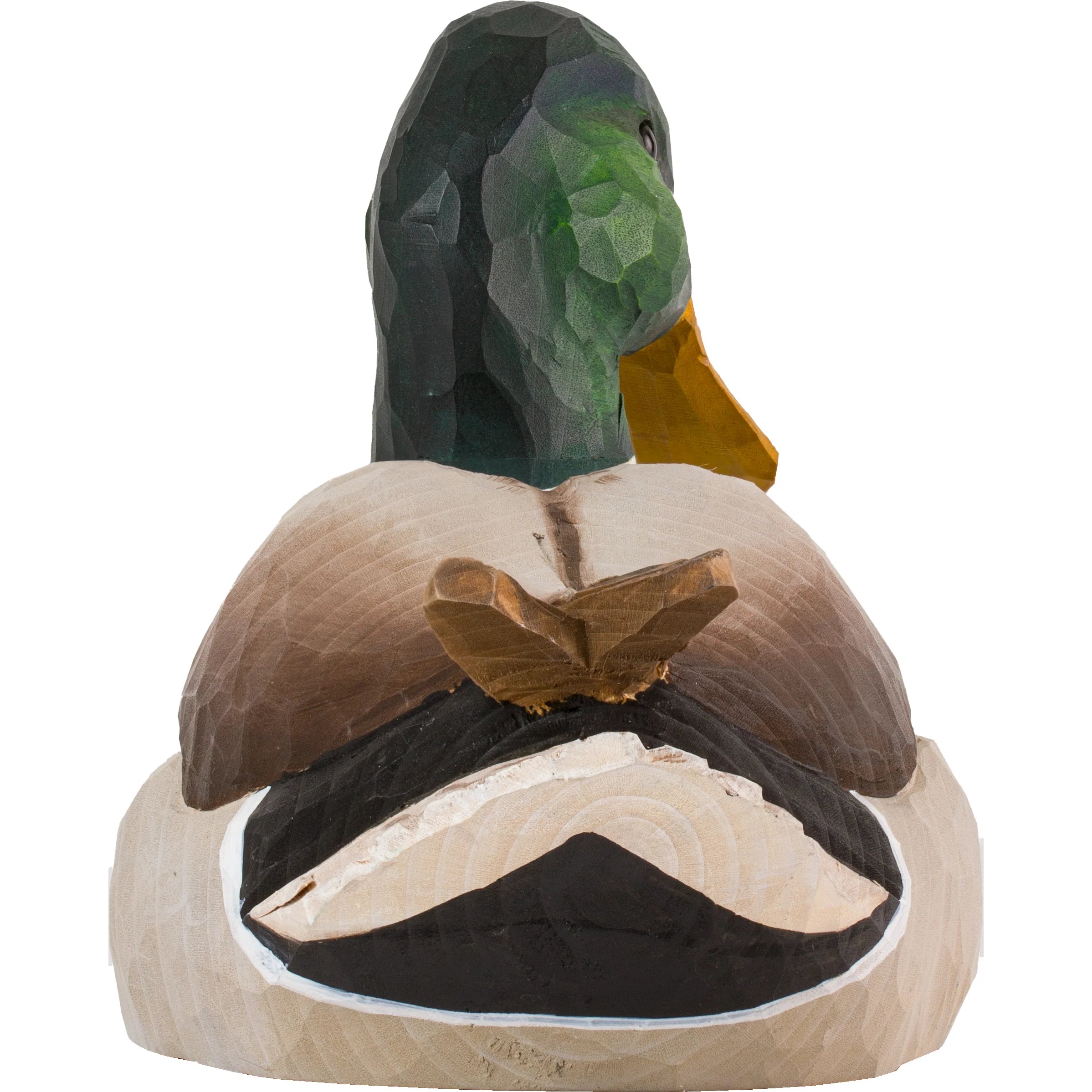 Wooden duck figurine on a white background