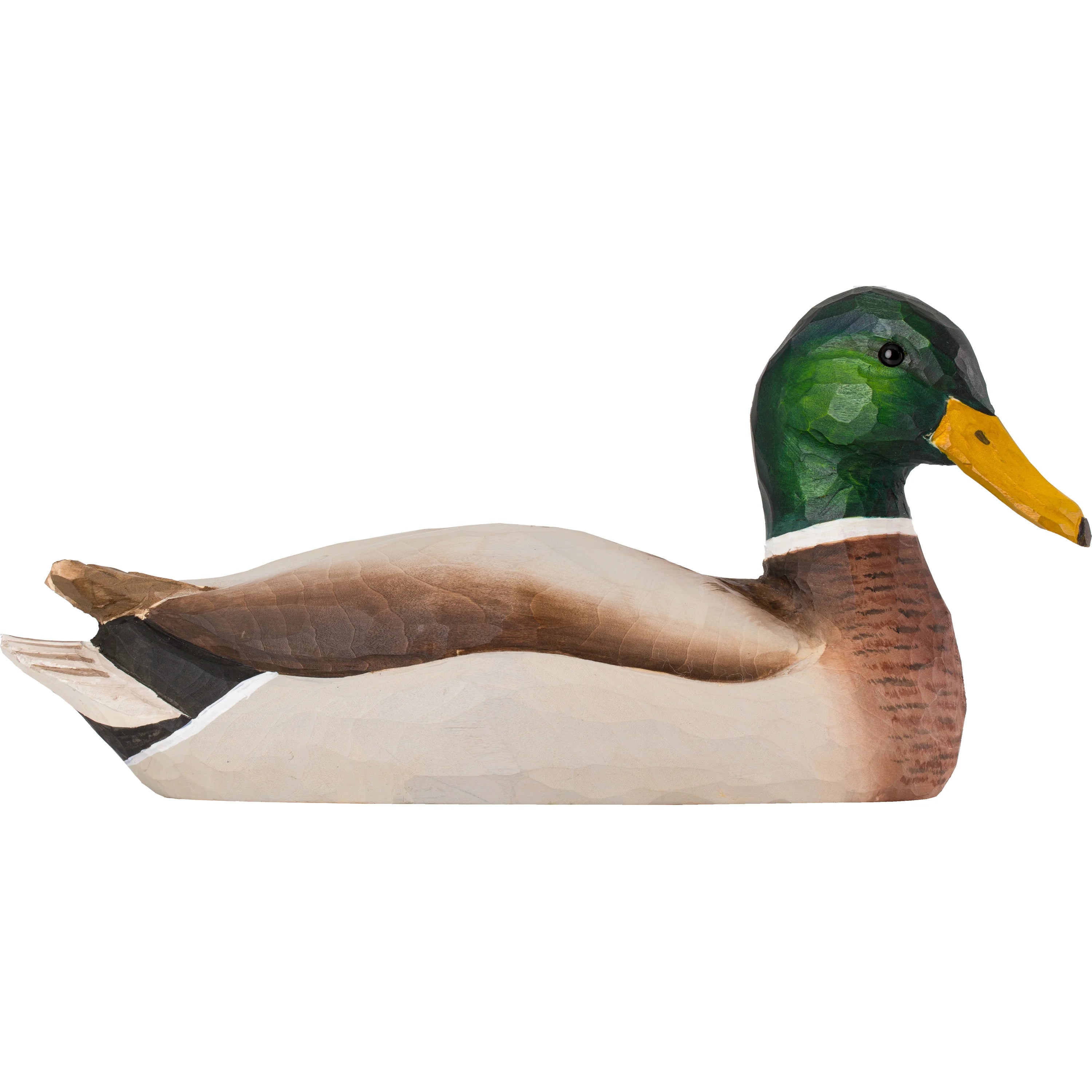 Wooden duck decoy on a white background