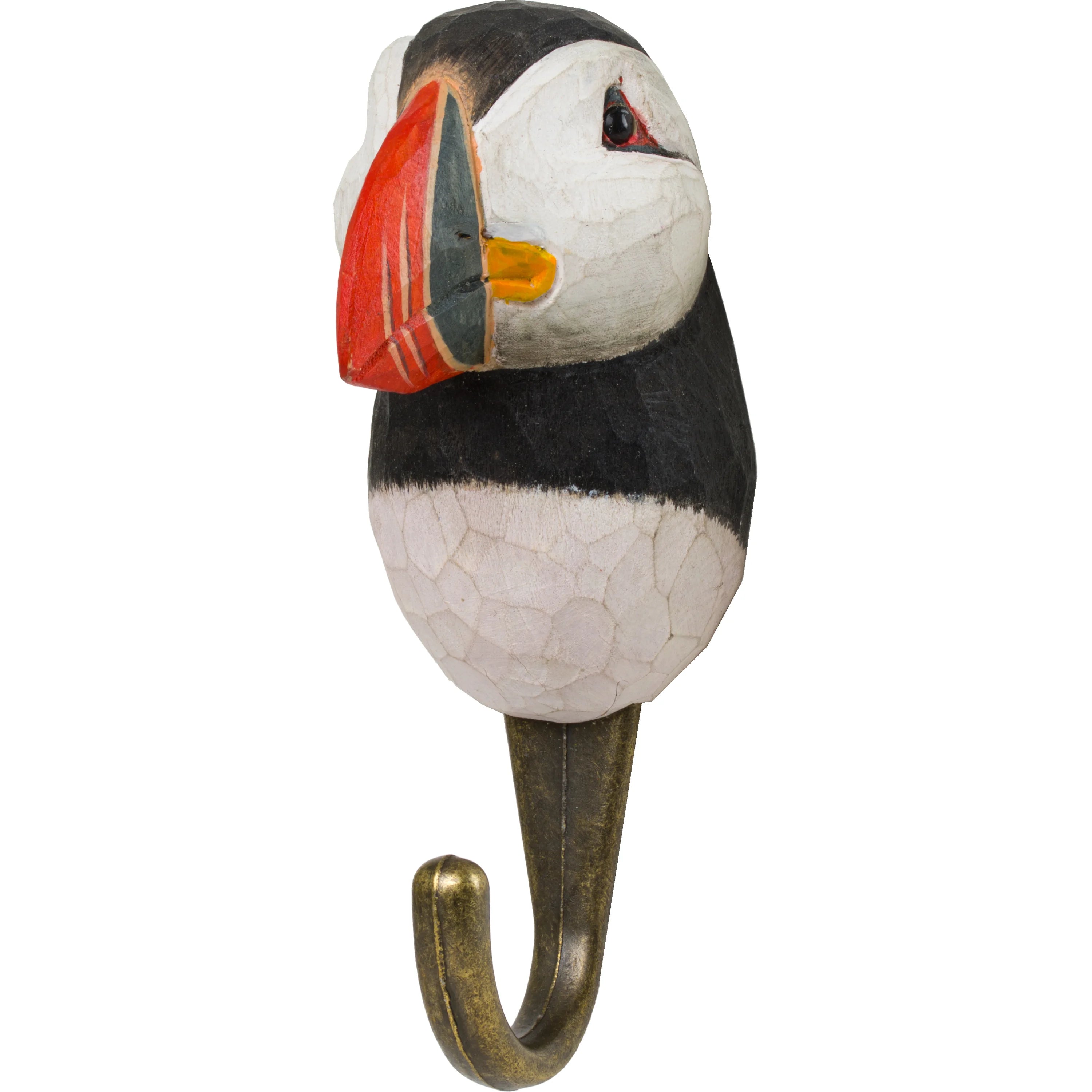 Puffin-shaped hook with a white background