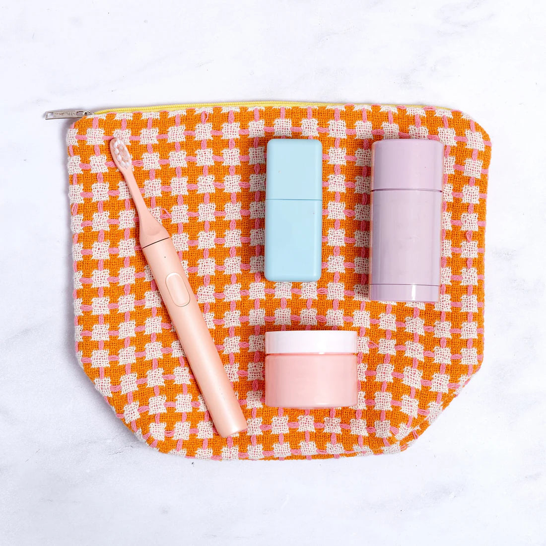 Recycled Cotton Wash Bag - Orange & Pink