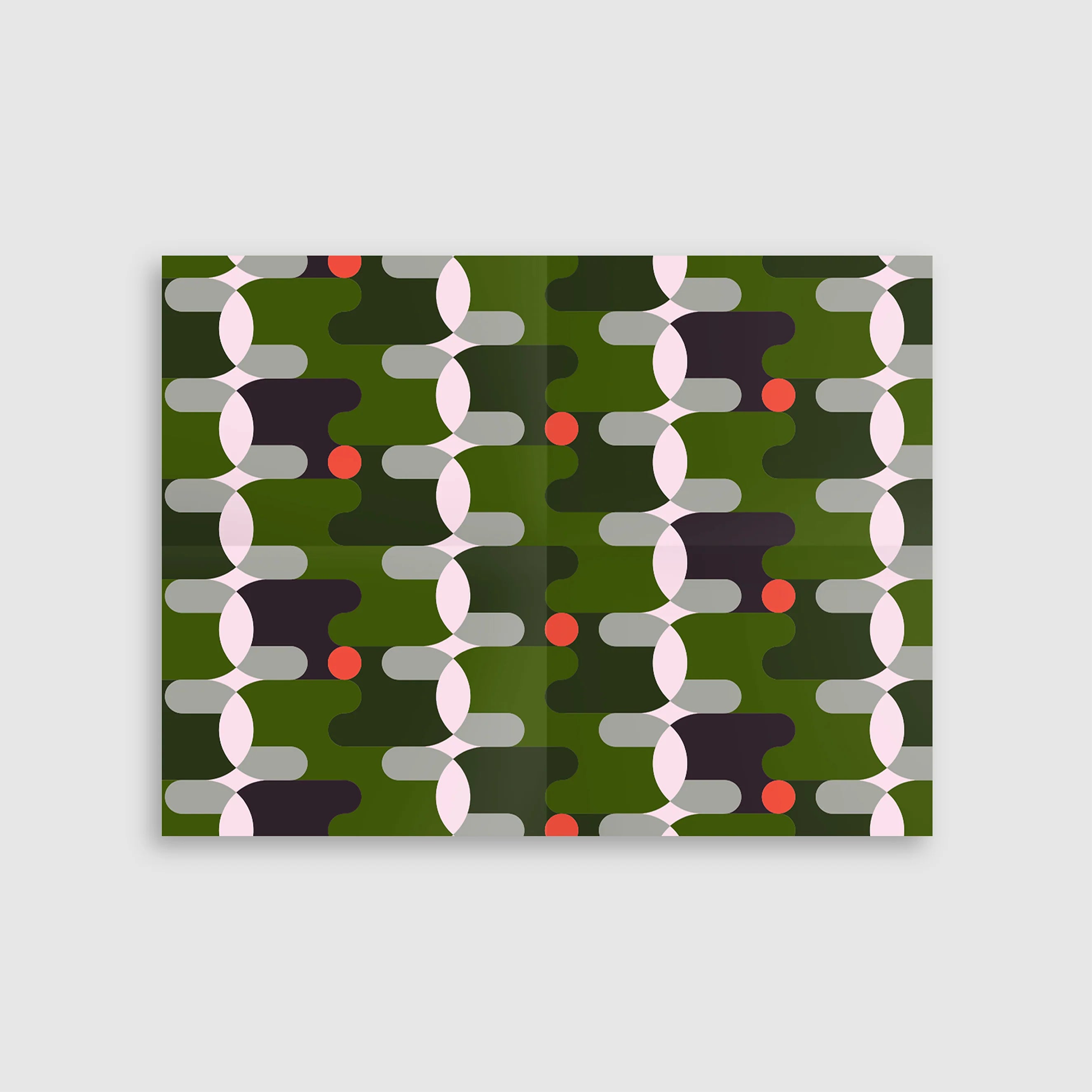 Abstract pattern with geometric shapes on a green background