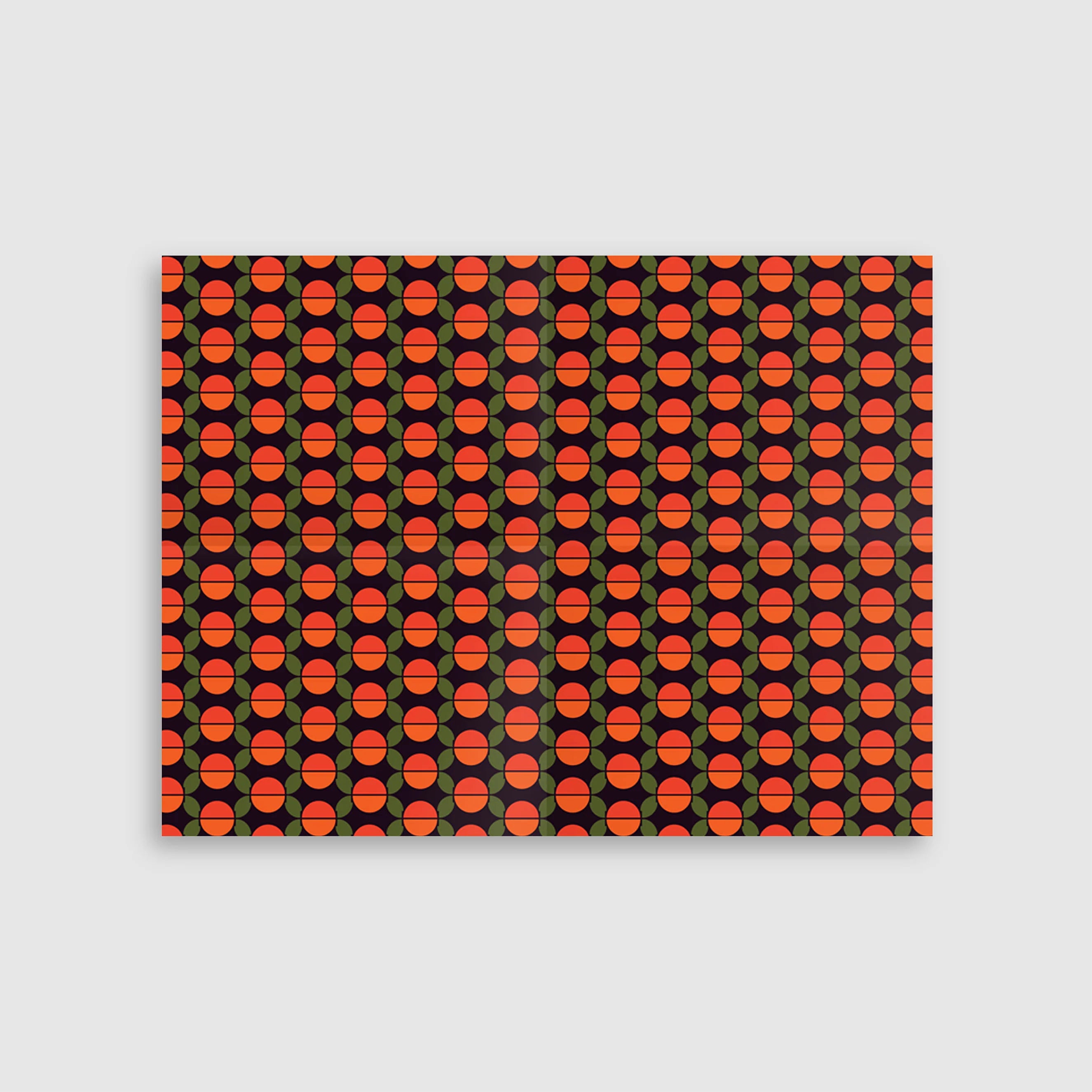 Rectangular canvas with a red and green geometric pattern on a white background