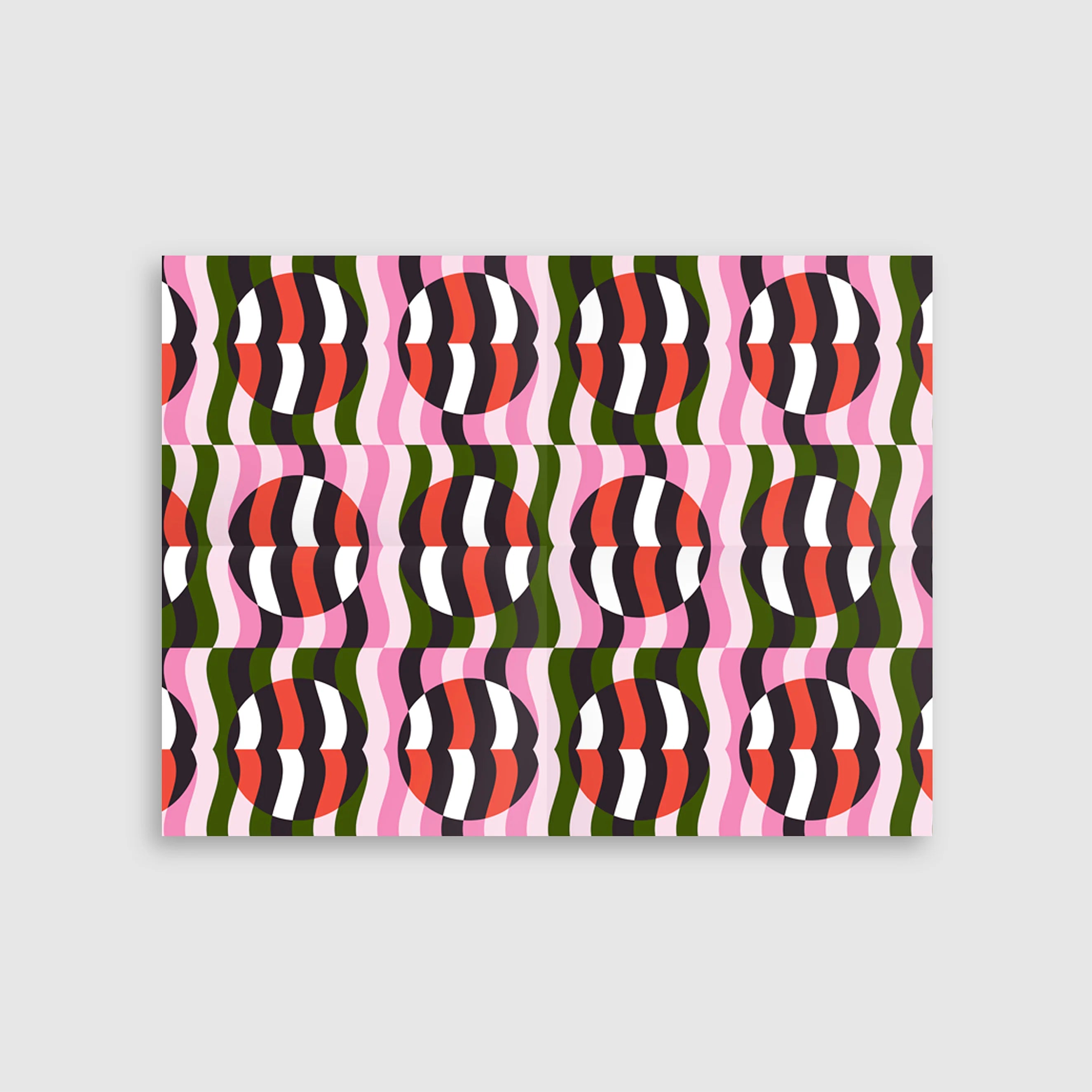 Patterned fabric swatch with colorful geometric design on a white background