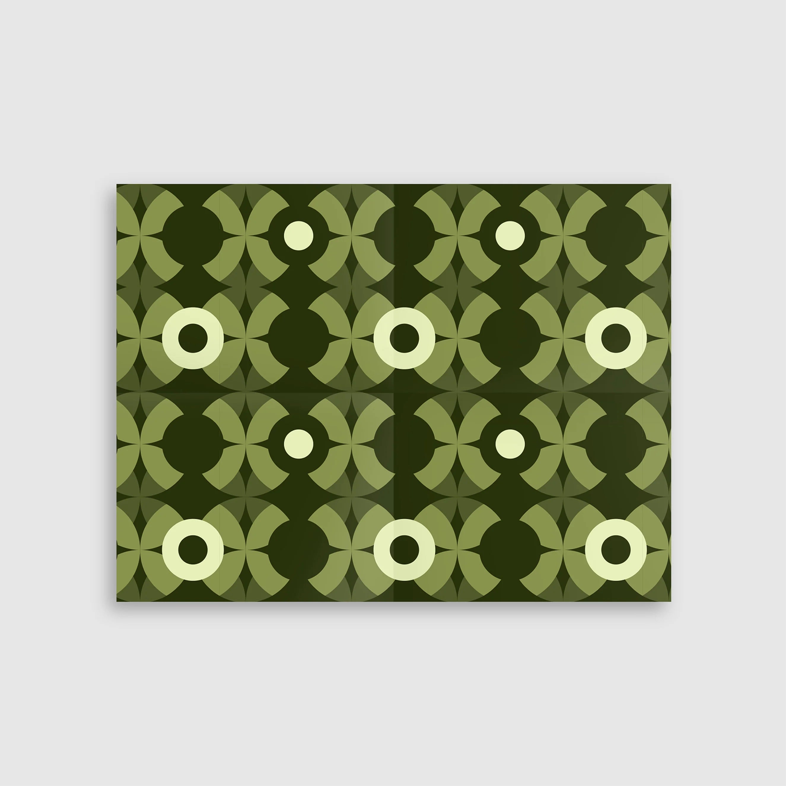 Geometric patterned design on a green background