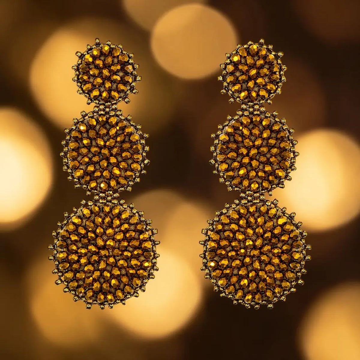 Triple Circle Drop Earrings - Bronze