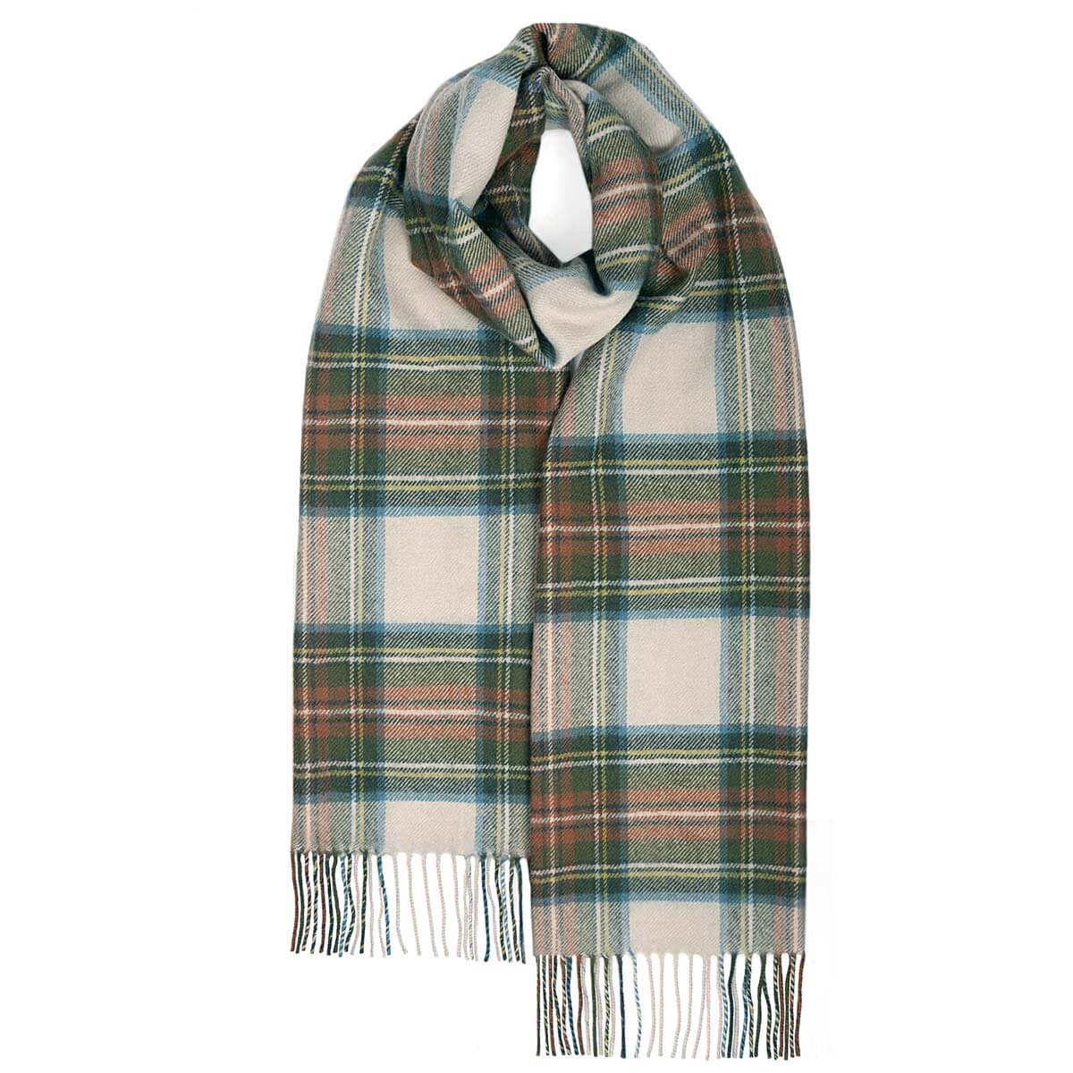 Plaid scarf with fringes on a white background